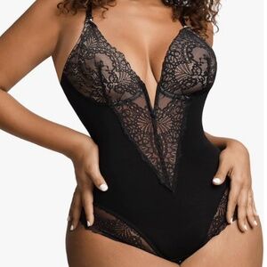 Popilush Lace Body Suits Women Shapewear Bodysuit Tummy Control Deep V Neck Back